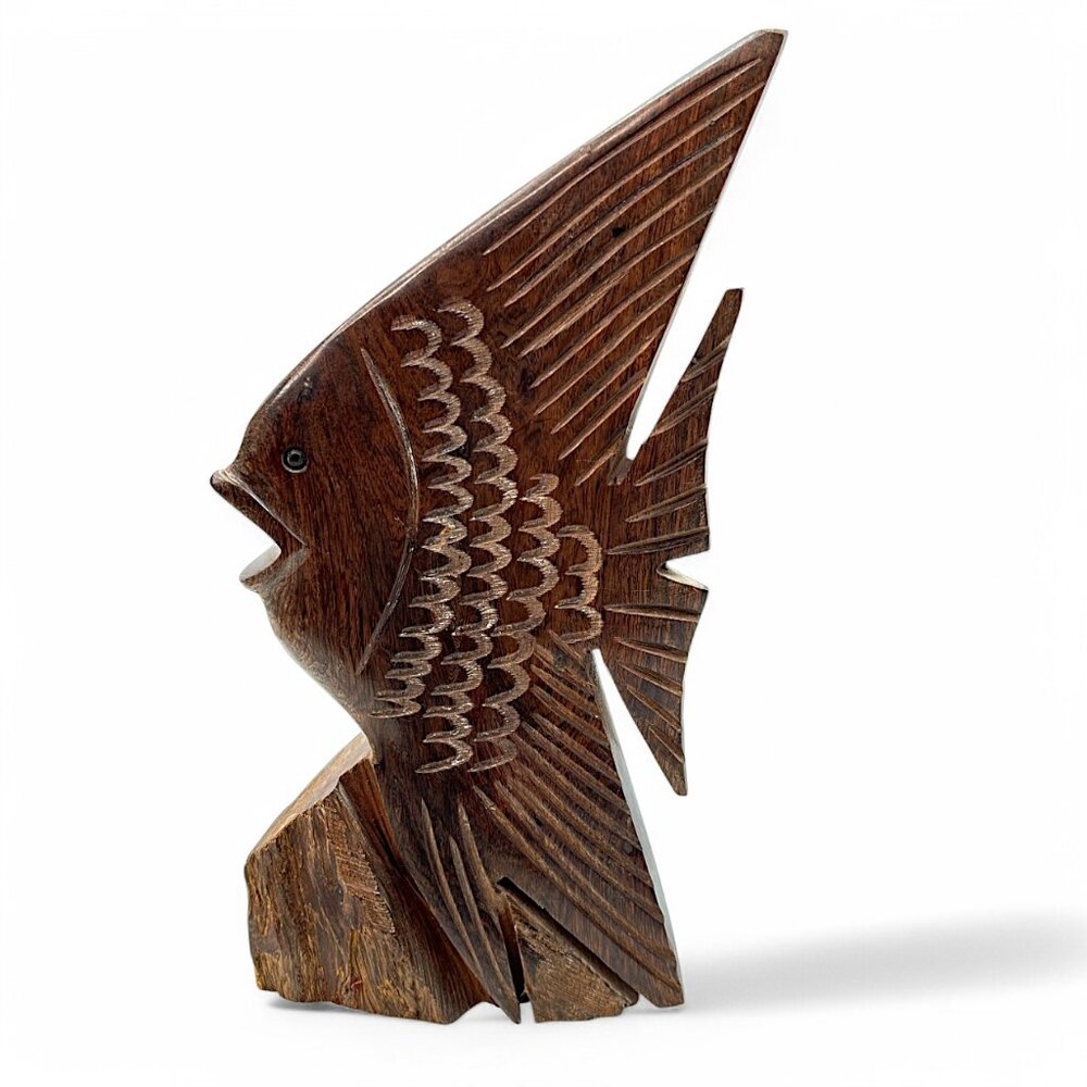 Tropical Fish Hand Carved Wooden Sculpture Art Figurine Heavy Marine Ocean VTG
